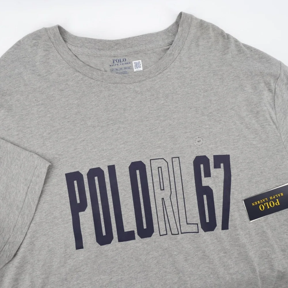 NEW Polo Ralph Lauren RL 67 Graphic T-Shirt Grey Short Sleeve Mens XLT MSRP $69
